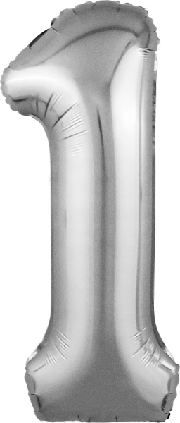 Шар (40''/102 см) Цифра 1, Slim, Серебро
