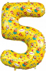 Шар (34''/86 см) Цифра 5, Три Кота, Желтый
