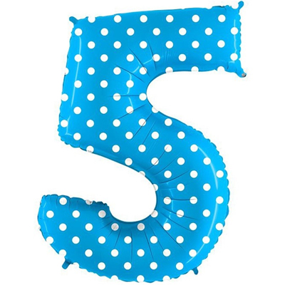 Шар цифра "5" Горошек на голубом