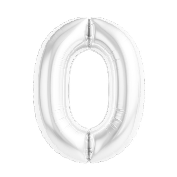 Шар (40''/102 см) Цифра, 0 Slim, Белый блеск