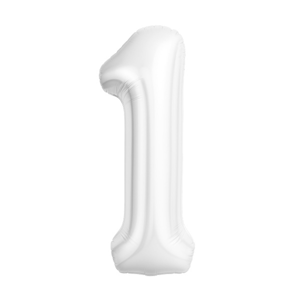 Шар (40''/102 см) Цифра, 1 Slim, Белый блеск