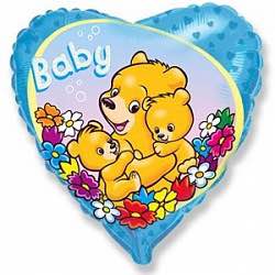Фольгированное сердце 18" (46 см) синее с надписью Baby и мишками
