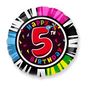 Фольгированный шар 18" (46 см) круглый с цифрой 5 и надписью «С днём рождения»